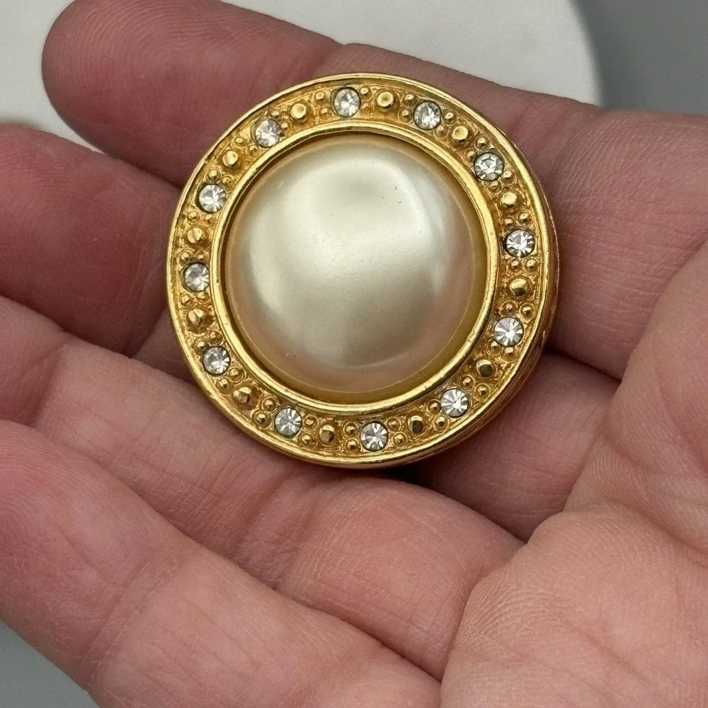 Vintage Liz Claiborne Clip On Earrings Faux Pearl Rhinestones Old Money